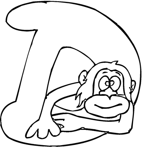 Letter D With Monkey Coloring Page